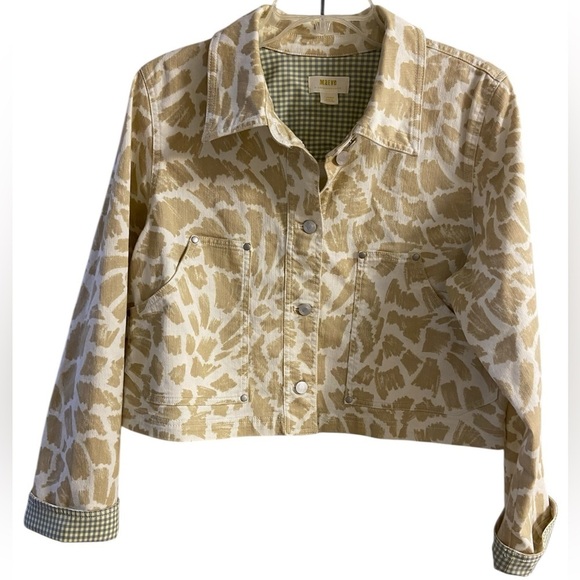 Maeve by Anthropologie jean jacket cropped animal print Large - Picture 1 of 11